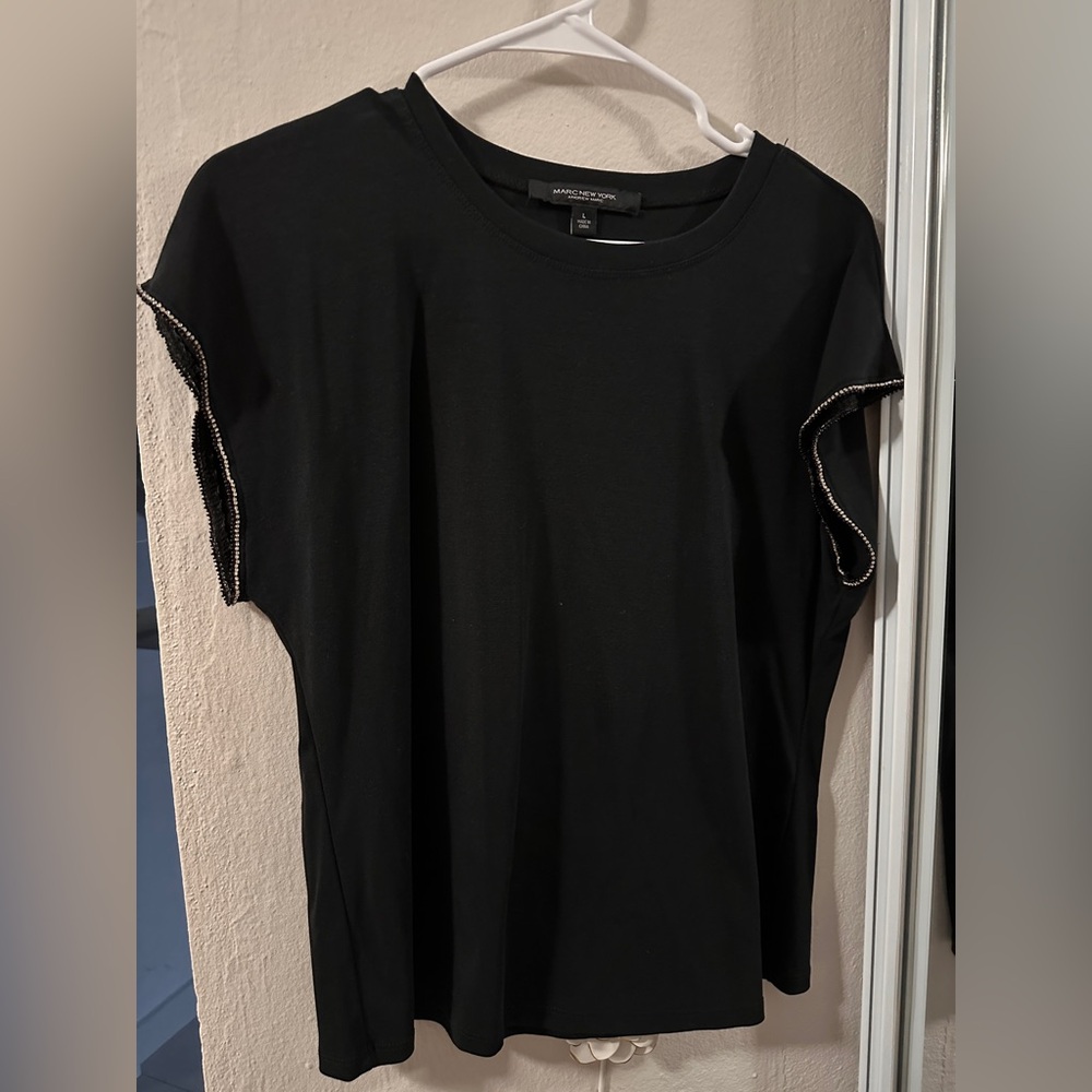 Michael Kors Black Short Sleeve Top with Beaded Trim